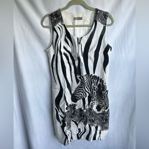 Elton 100% Linen Zebra Dress size M - Picture 1 of 10